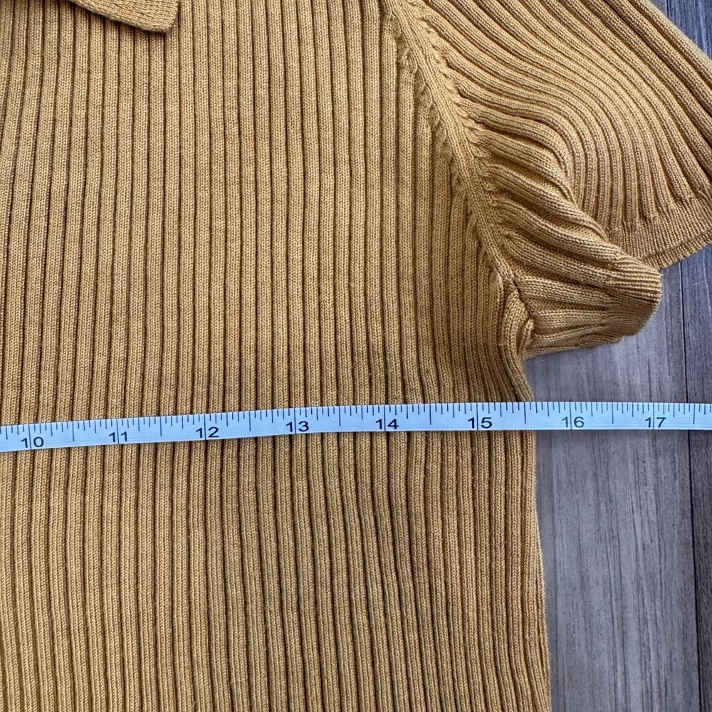 Calvin Klein Yellow Ribbed Button Polo Shirt - Picture 6 of 10